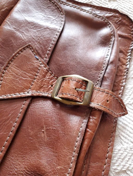 Vintage Handmade Full Grain Leather Messenger Crossbody Bag Satchel Brown - Picture 9 of 15